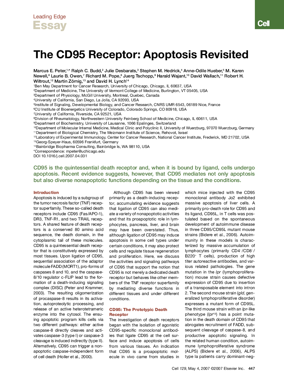 The CD95 Receptor: Apoptosis Revisited