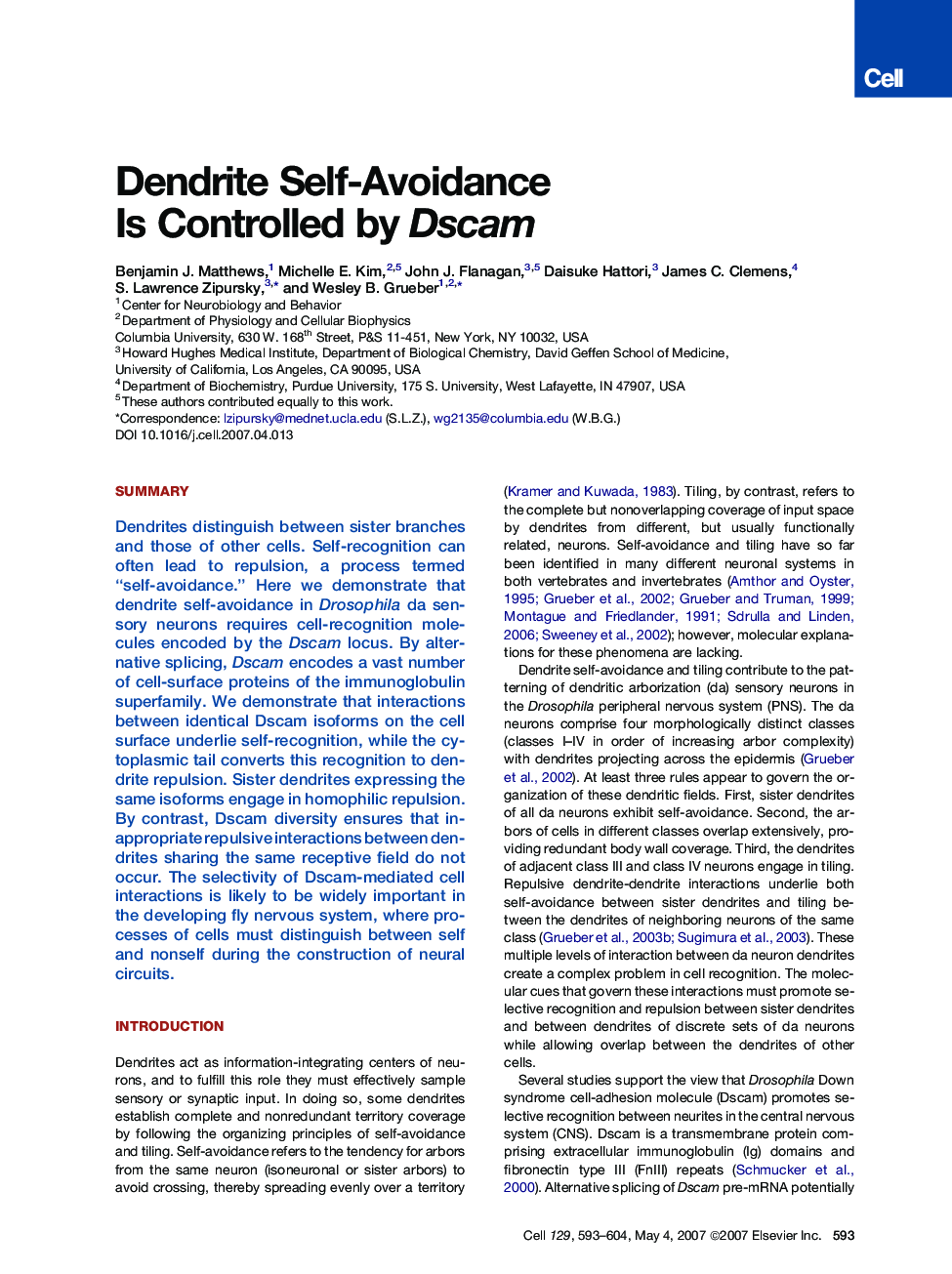Dendrite Self-Avoidance Is Controlled by Dscam