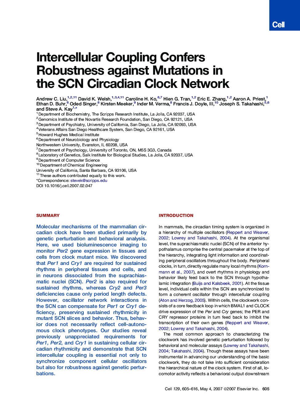 Intercellular Coupling Confers Robustness against Mutations in the SCN Circadian Clock Network