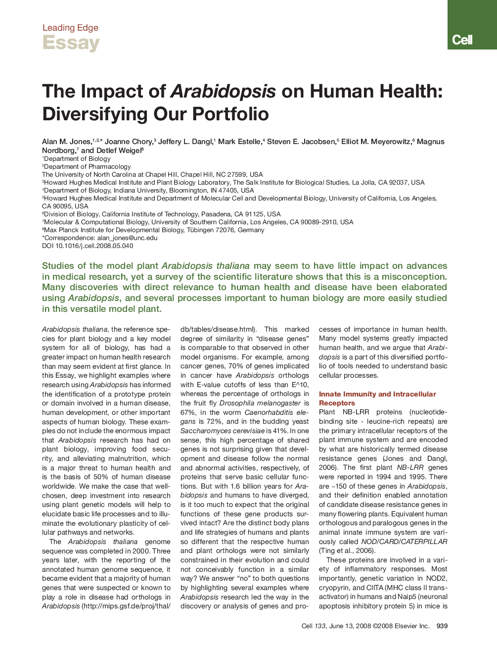 عکس صفحه اول مقاله: The Impact of Arabidopsis on Human Health: Diversifying Our Portfolio The Impact of Arabidopsis on Human Health: Diversifying Our Portfolio