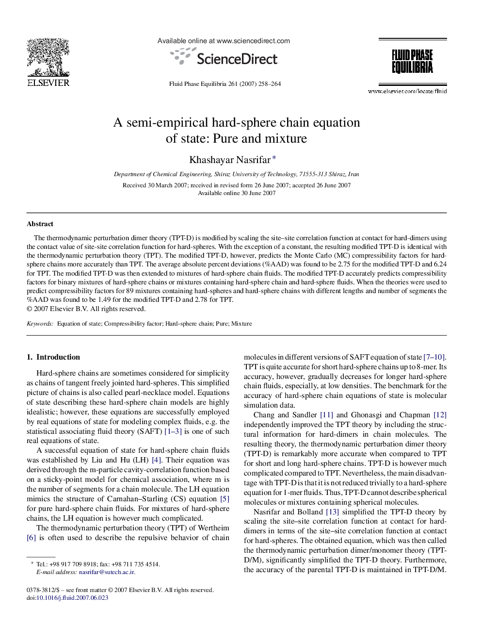 A semi-empirical hard-sphere chain equation of state: Pure and mixture