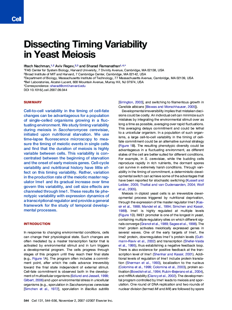Dissecting Timing Variability in Yeast Meiosis