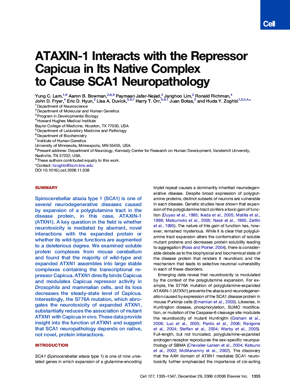 ATAXIN-1 Interacts with the Repressor Capicua in Its Native Complex to Cause SCA1 Neuropathology