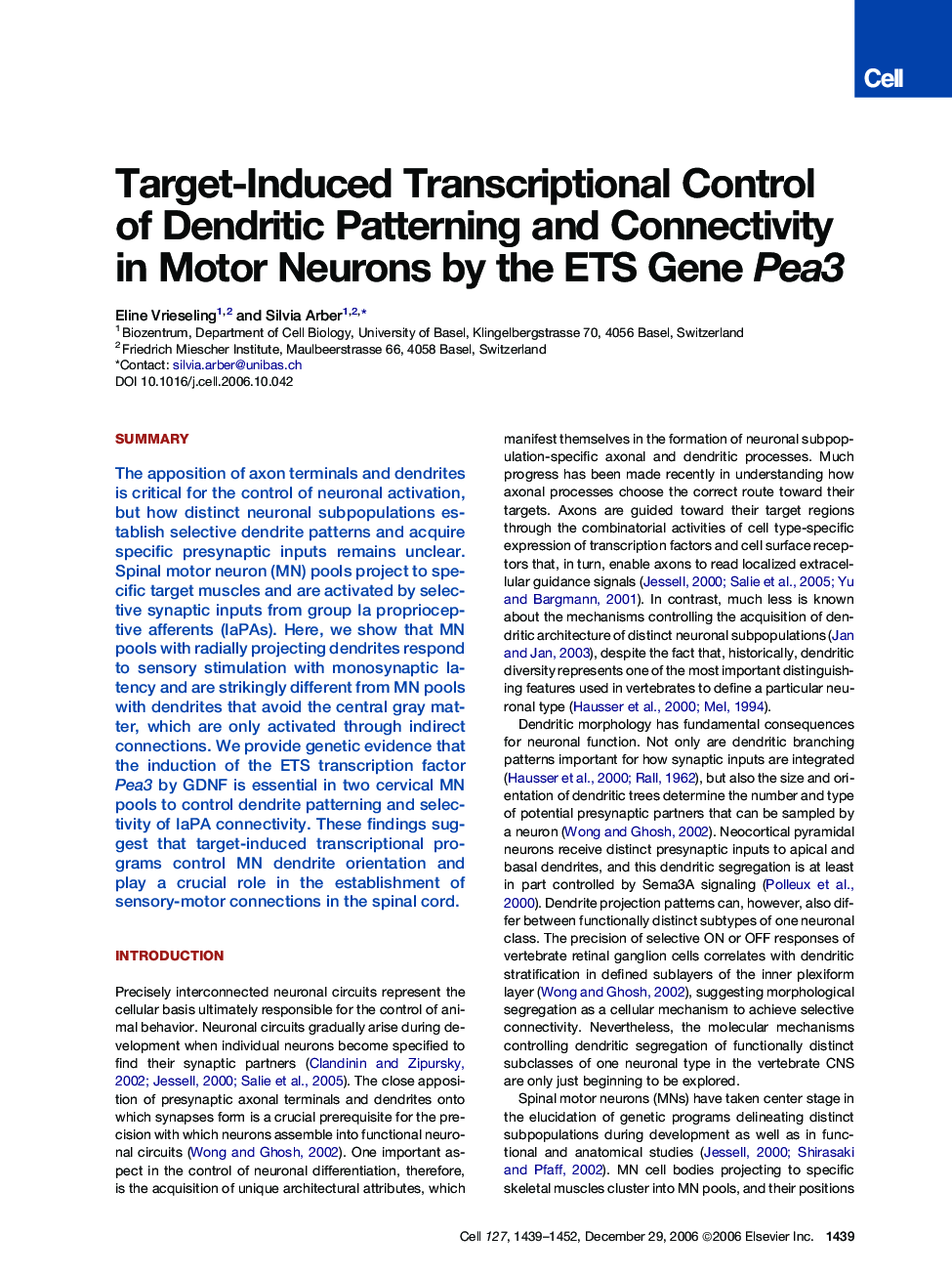 Target-Induced Transcriptional Control of Dendritic Patterning and Connectivity in Motor Neurons by the ETS Gene Pea3