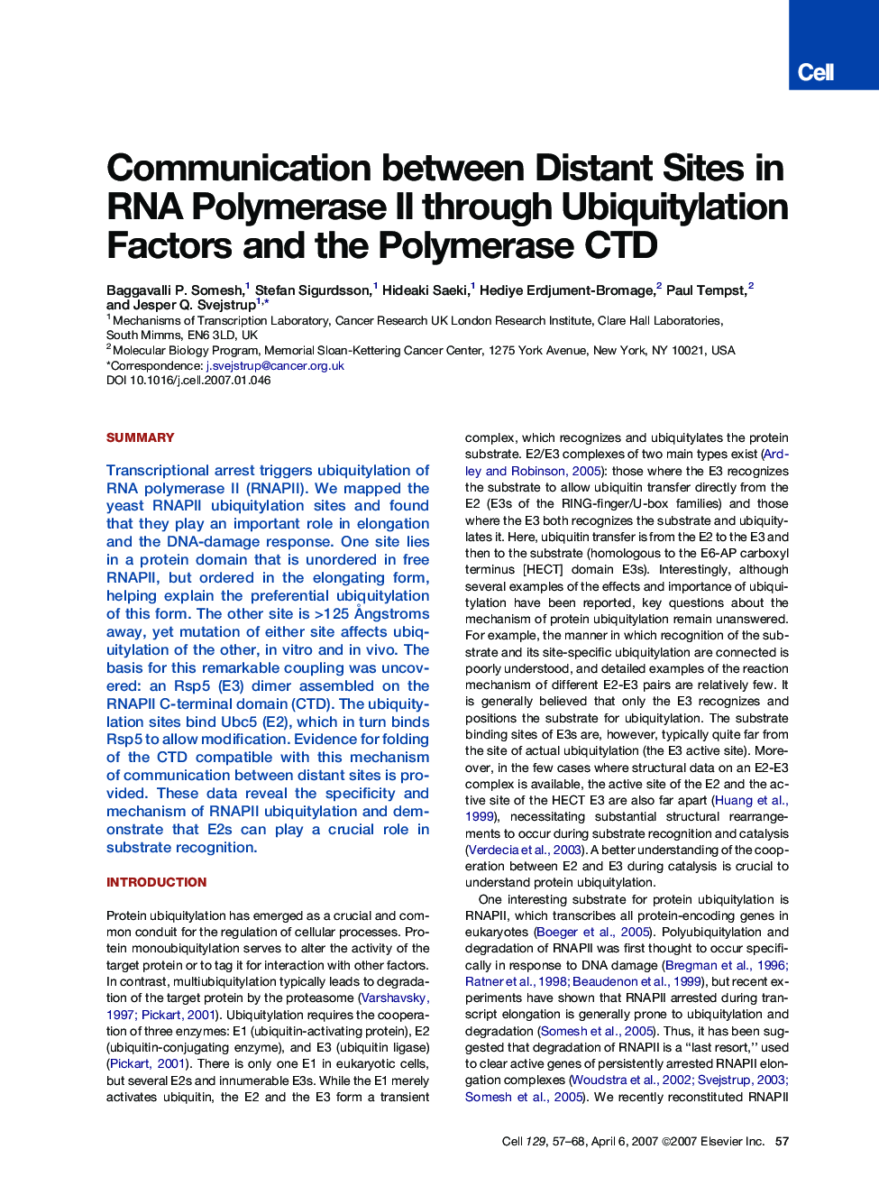 Communication between Distant Sites in RNA Polymerase II through Ubiquitylation Factors and the Polymerase CTD