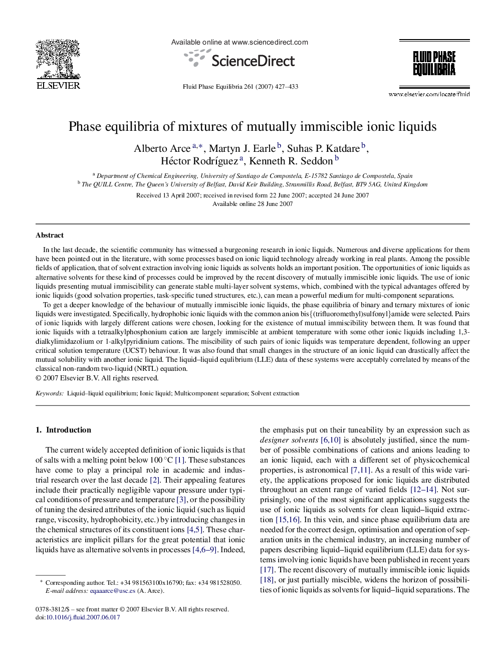 Phase equilibria of mixtures of mutually immiscible ionic liquids