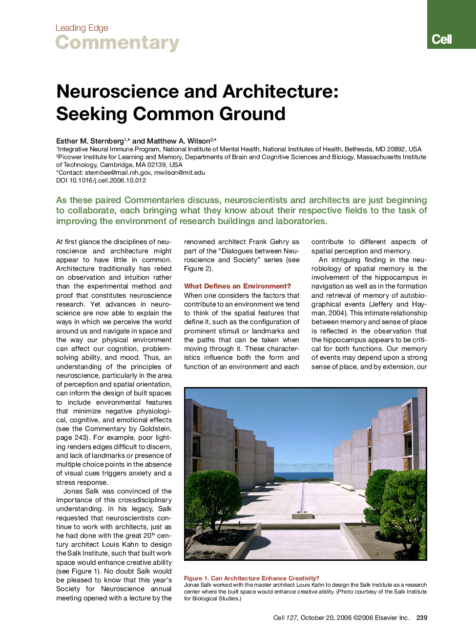Neuroscience and Architecture: Seeking Common Ground
