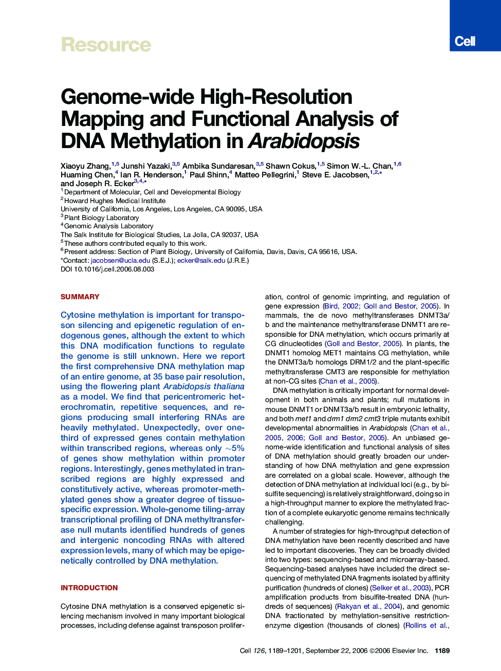 Genome-wide High-Resolution Mapping and Functional Analysis of DNA Methylation in Arabidopsis