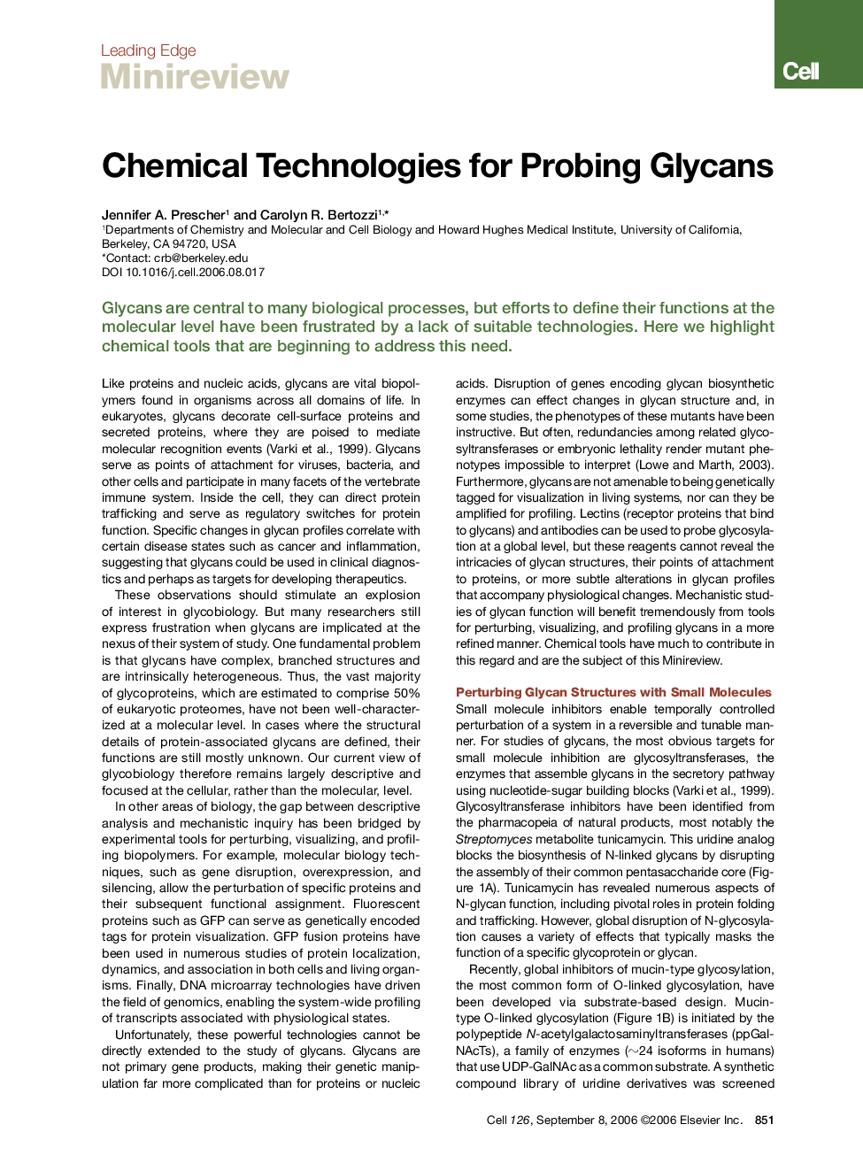 Chemical Technologies for Probing Glycans