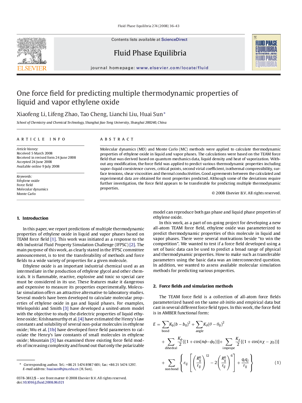 One force field for predicting multiple thermodynamic properties of liquid and vapor ethylene oxide