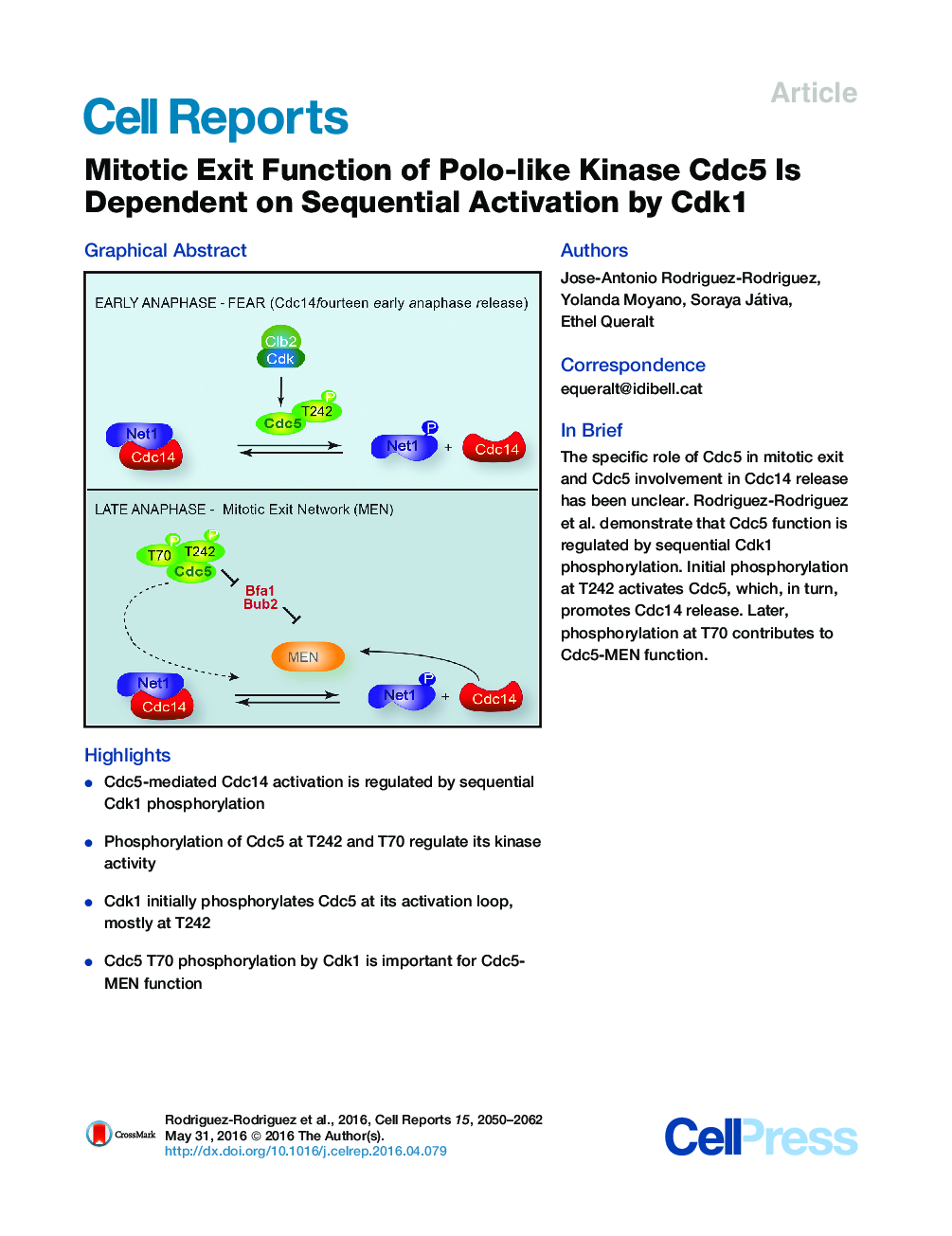 Mitotic Exit Function of Polo-like Kinase Cdc5 Is Dependent on Sequential Activation by Cdk1