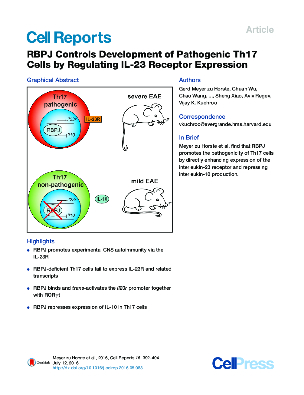 RBPJ Controls Development of Pathogenic Th17 Cells by Regulating IL-23 Receptor Expression