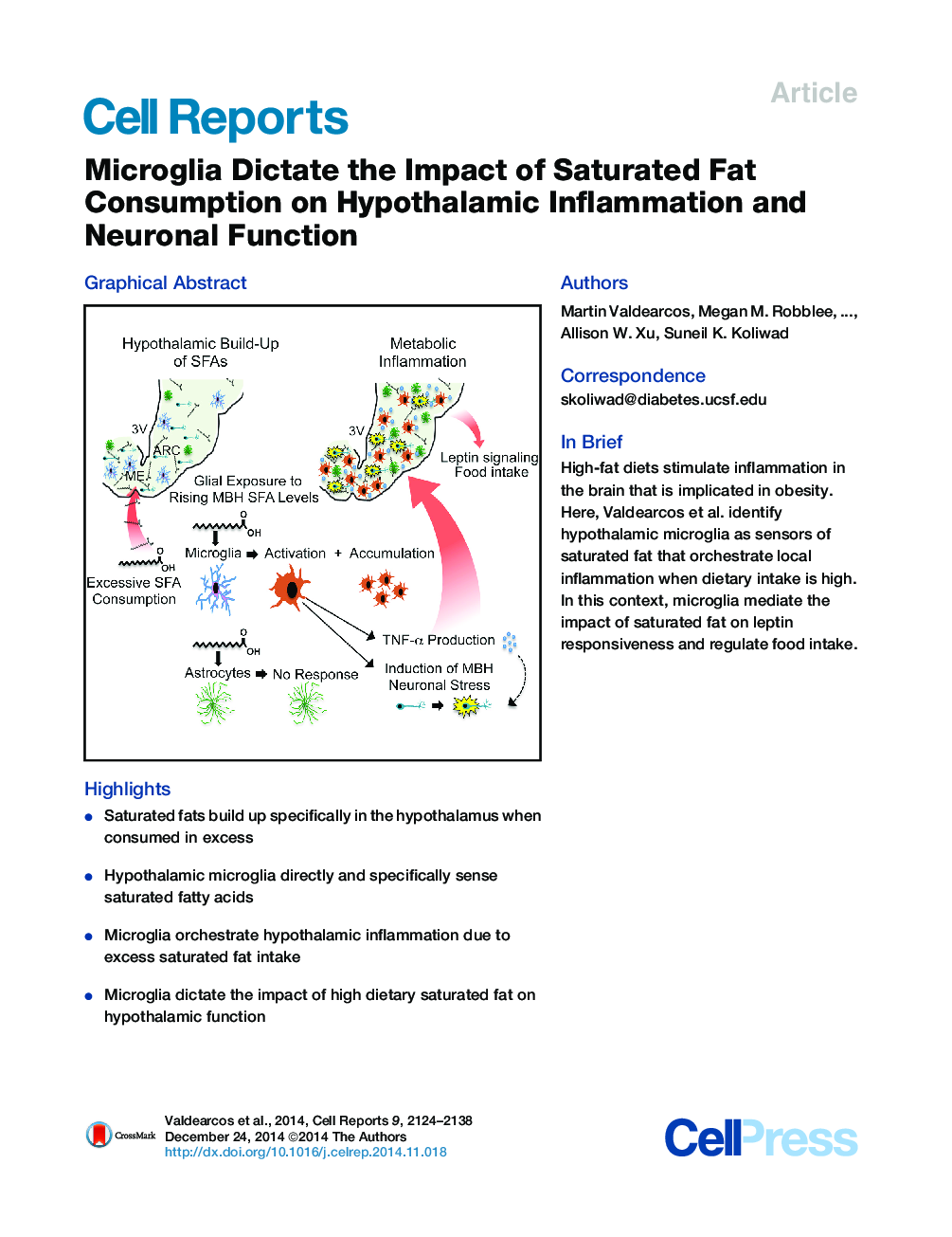 Microglia Dictate the Impact of Saturated Fat Consumption on Hypothalamic Inflammation and Neuronal Function 