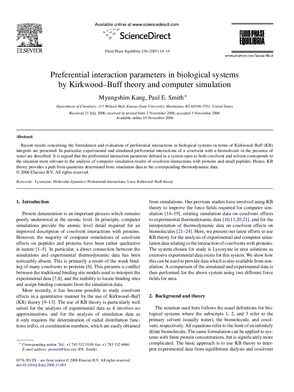 Preferential interaction parameters in biological systems by Kirkwood–Buff theory and computer simulation