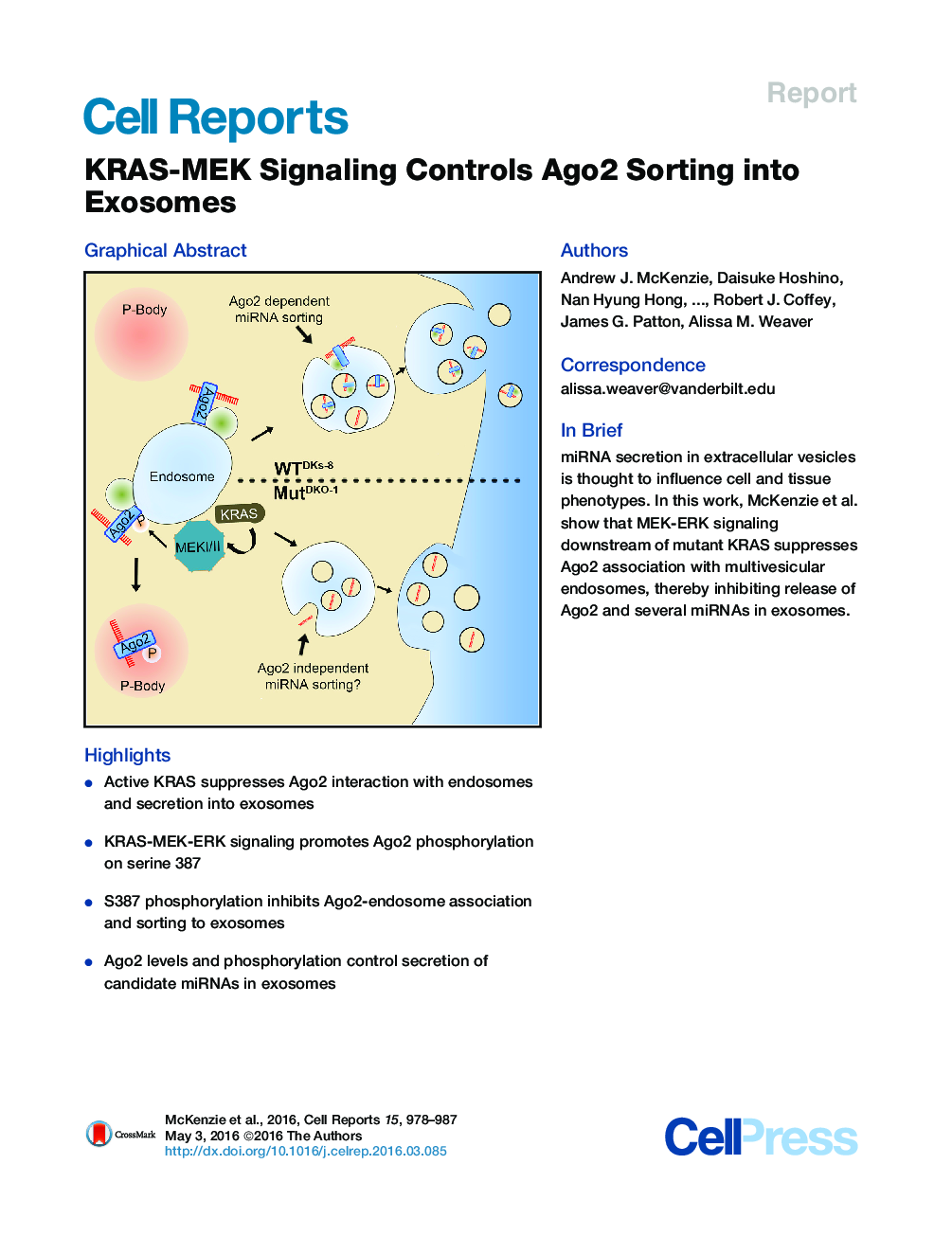 KRAS-MEK Signaling Controls Ago2 Sorting into Exosomes