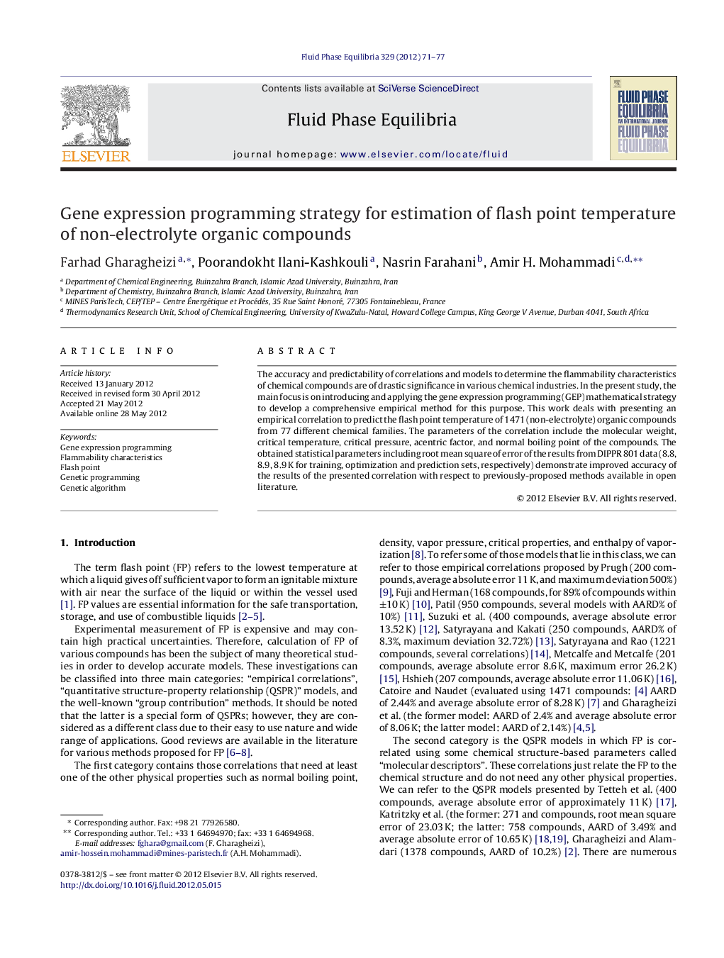 Gene expression programming strategy for estimation of flash point temperature of non-electrolyte organic compounds