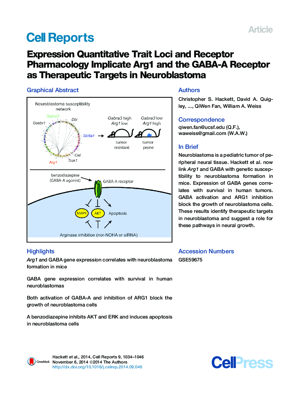 Expression Quantitative Trait Loci and Receptor Pharmacology Implicate Arg1 and the GABA-A Receptor as Therapeutic Targets in Neuroblastoma 
