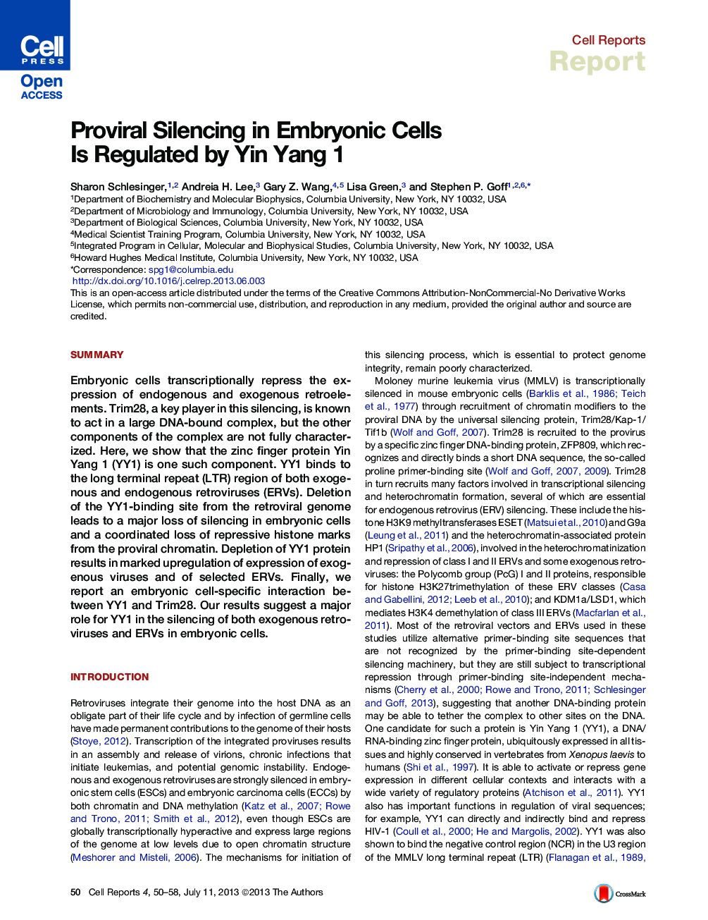 Proviral Silencing in Embryonic Cells Is Regulated by Yin Yang 1 