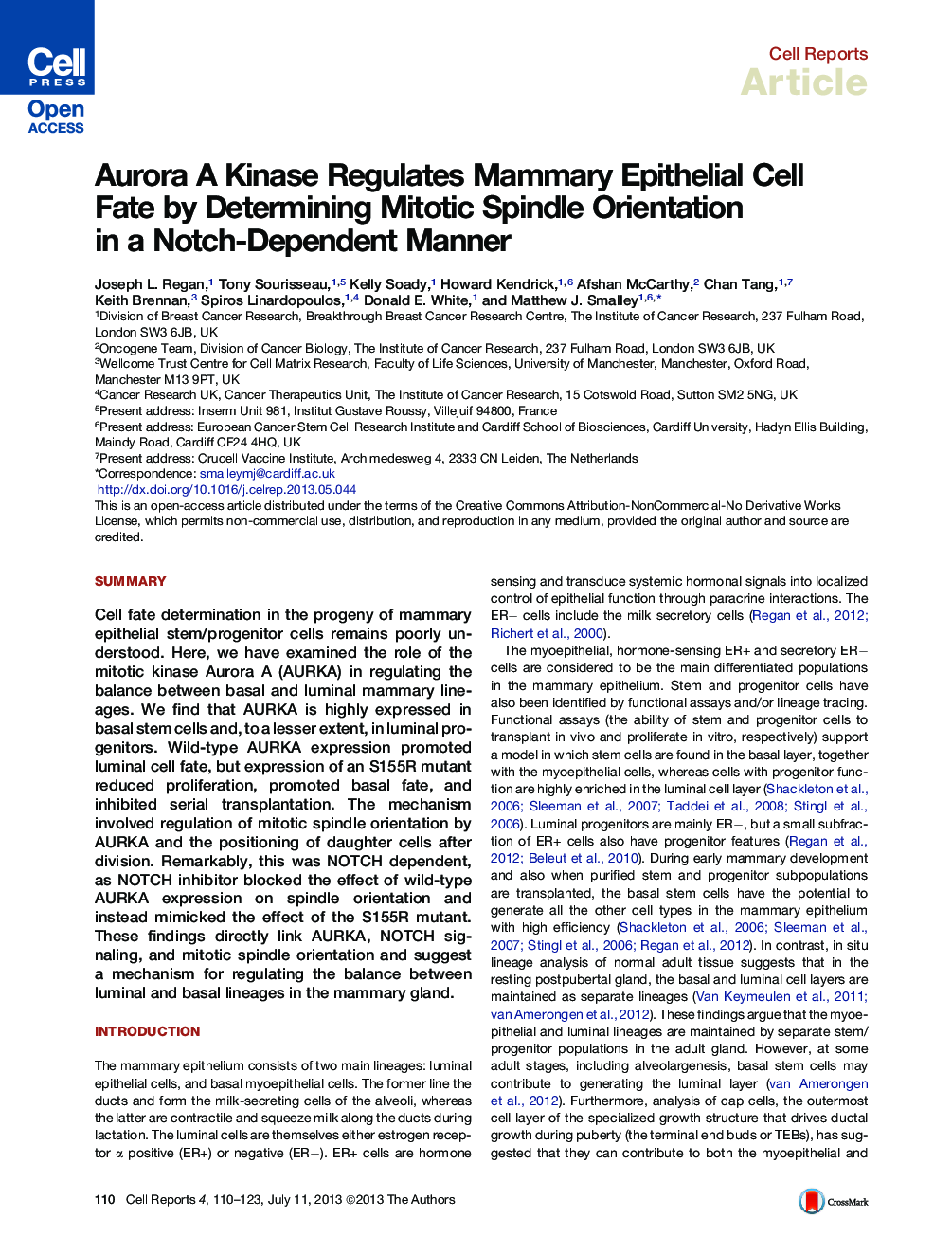 Aurora A Kinase Regulates Mammary Epithelial Cell Fate by Determining Mitotic Spindle Orientation in a Notch-Dependent Manner 