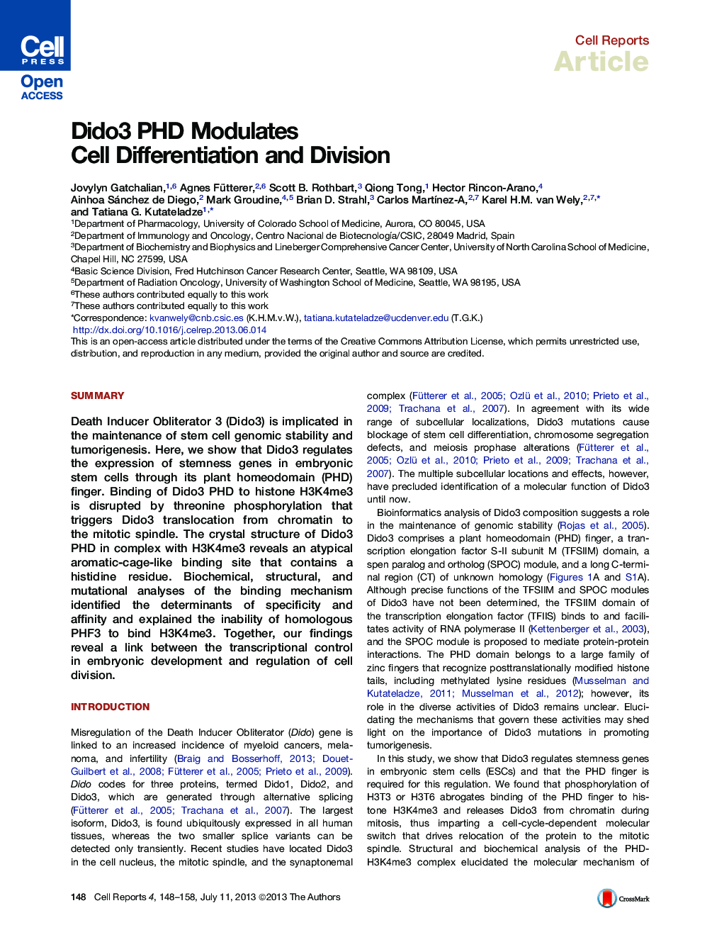 Dido3 PHD Modulates Cell Differentiation and Division 