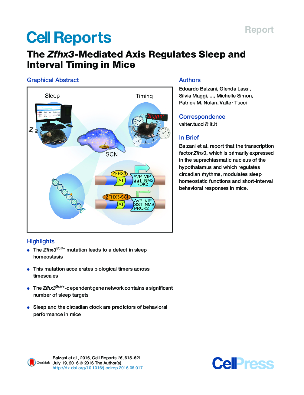 The Zfhx3-Mediated Axis Regulates Sleep and Interval Timing in Mice
