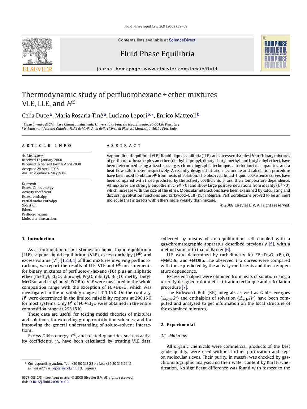 Thermodynamic study of perfluorohexane + ether mixtures: VLE, LLE, and HE