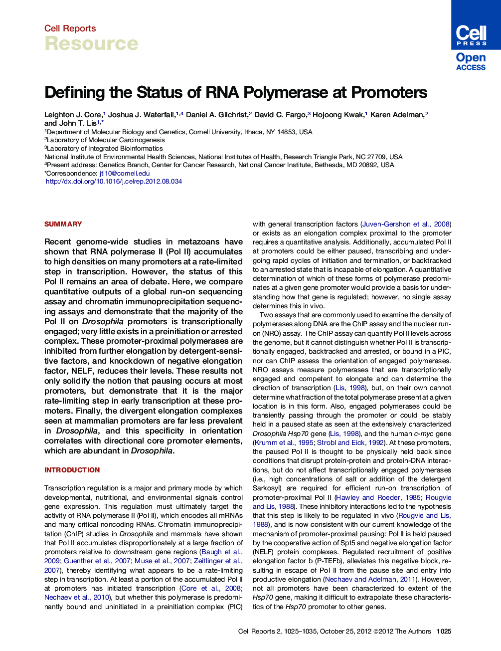 Defining the Status of RNA Polymerase at Promoters