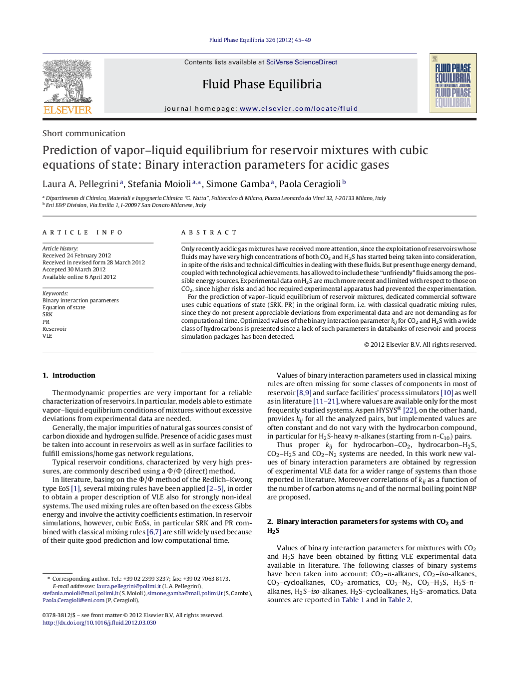 Prediction of vapor–liquid equilibrium for reservoir mixtures with cubic equations of state: Binary interaction parameters for acidic gases