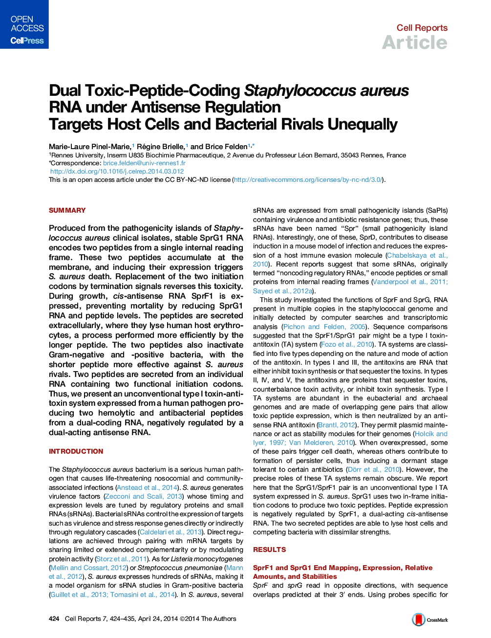 Dual Toxic-Peptide-Coding Staphylococcus aureus RNA under Antisense Regulation Targets Host Cells and Bacterial Rivals Unequally 