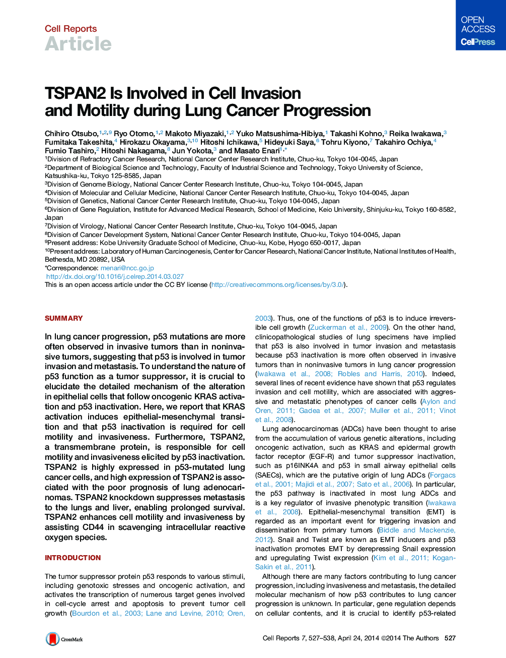 TSPAN2 Is Involved in Cell Invasion and Motility during Lung Cancer Progression 