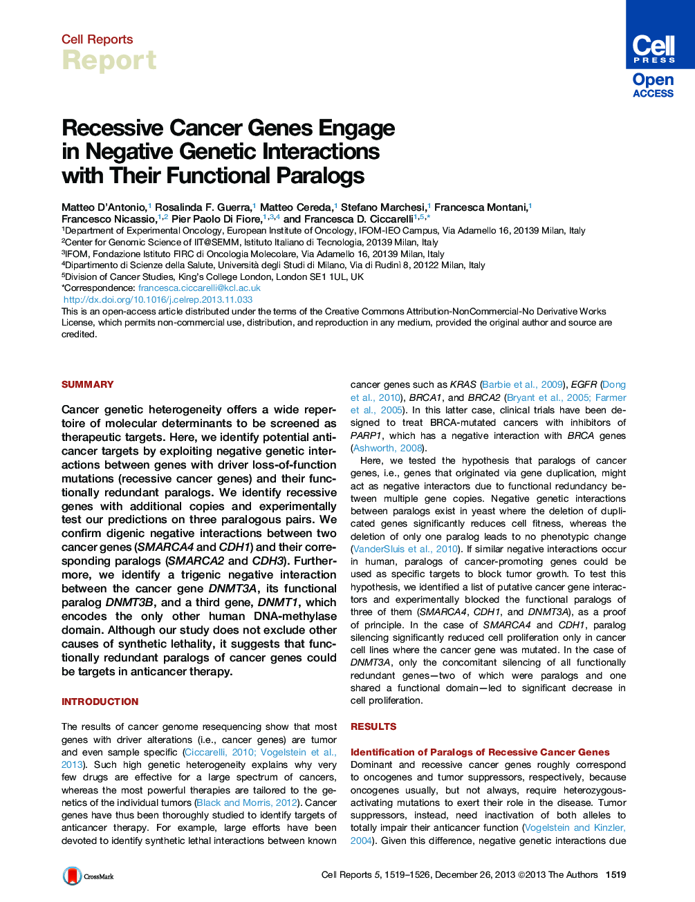 Recessive Cancer Genes Engage in Negative Genetic Interactions with Their Functional Paralogs 