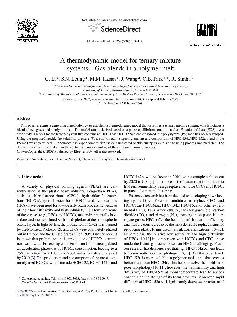 A thermodynamic model for ternary mixture systems—Gas blends in a polymer melt