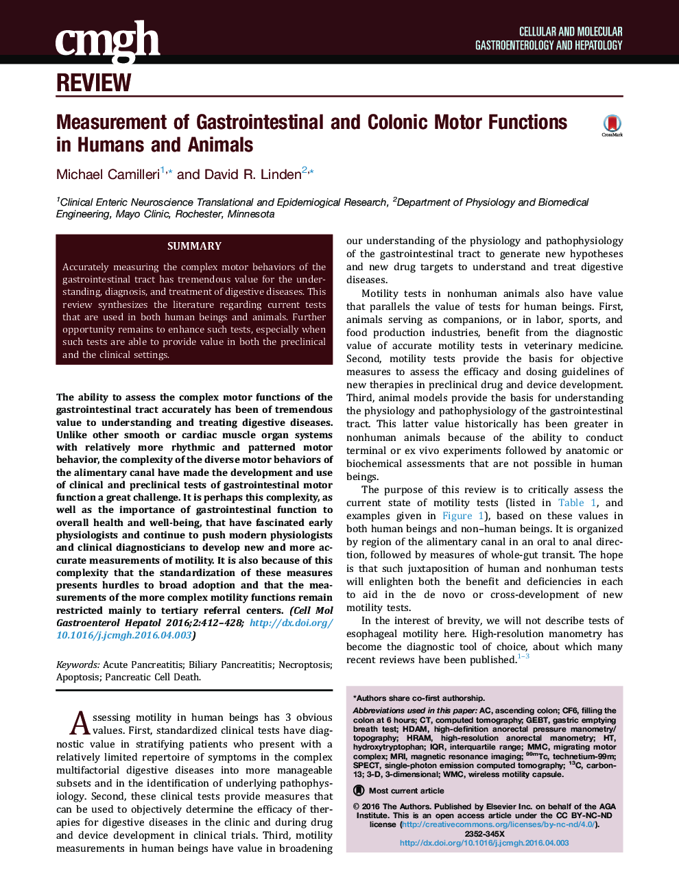 Measurement of Gastrointestinal and Colonic Motor Functions in Humans and Animals 