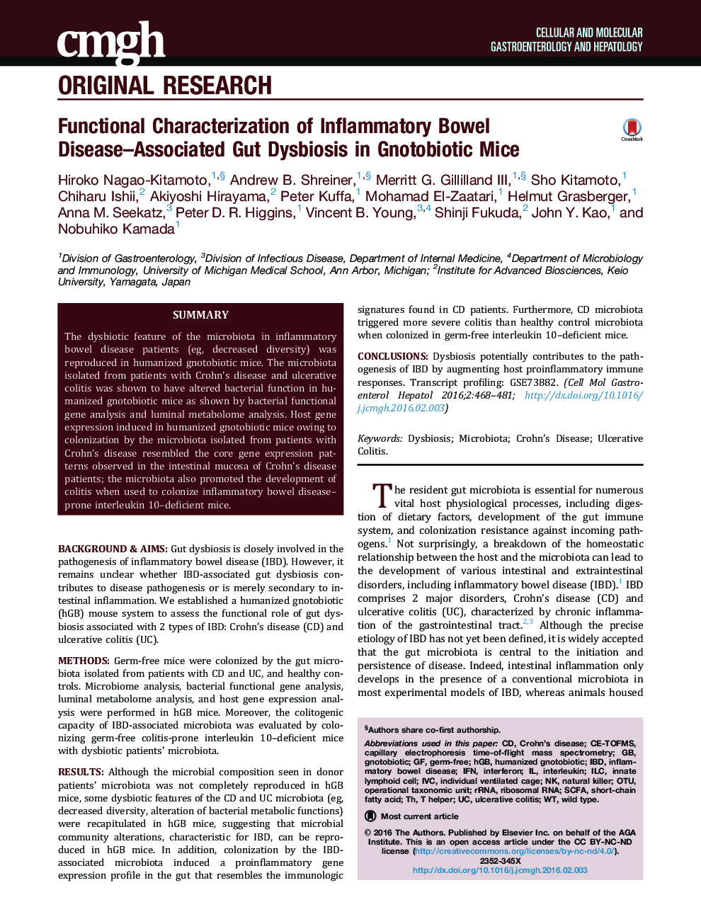 Functional Characterization of Inflammatory Bowel Disease–Associated Gut Dysbiosis in Gnotobiotic Mice 