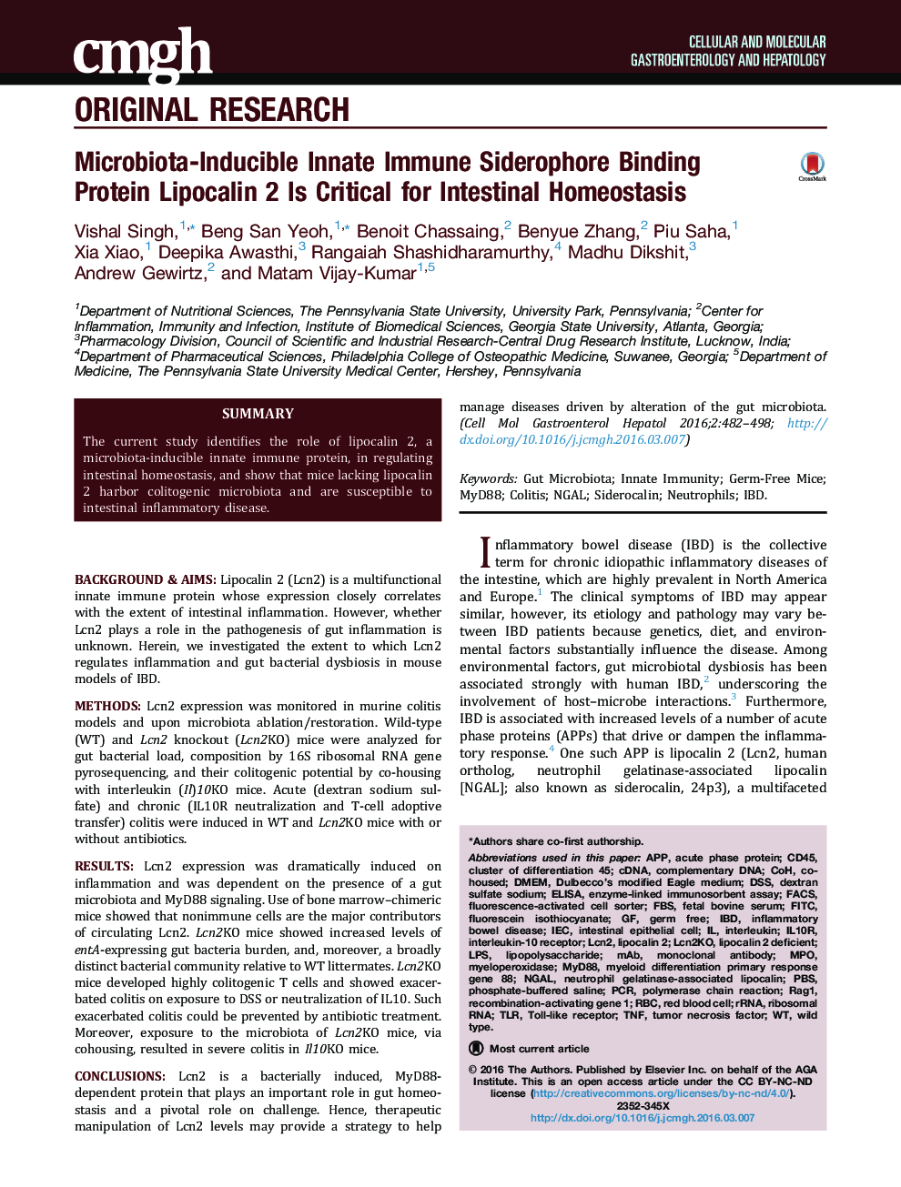 Microbiota-Inducible Innate Immune Siderophore Binding Protein Lipocalin 2 Is Critical for Intestinal Homeostasis