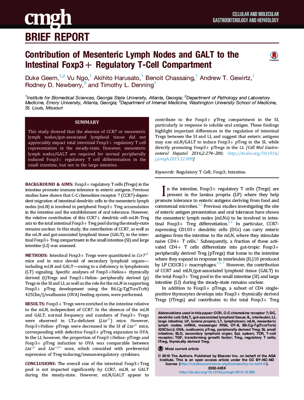 Contribution of Mesenteric Lymph Nodes and GALT to the Intestinal Foxp3+ Regulatory T-Cell Compartment