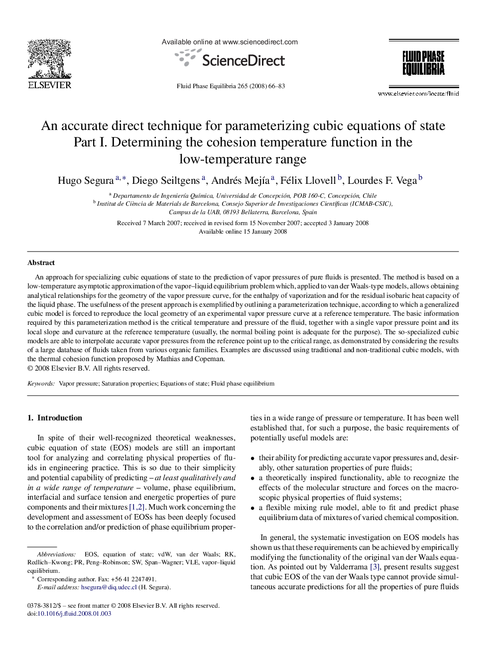 An accurate direct technique for parameterizing cubic equations of state: Part I. Determining the cohesion temperature function in the low-temperature range