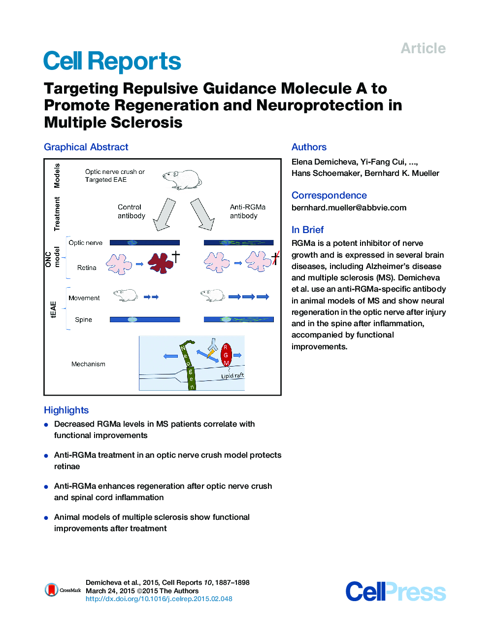 Targeting Repulsive Guidance Molecule A to Promote Regeneration and Neuroprotection in Multiple Sclerosis 