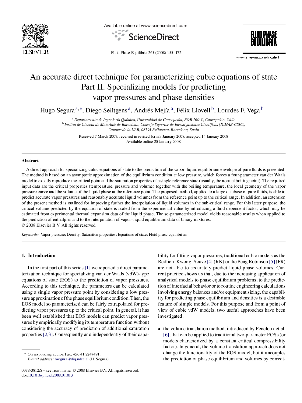 An accurate direct technique for parameterizing cubic equations of state: Part II. Specializing models for predicting vapor pressures and phase densities