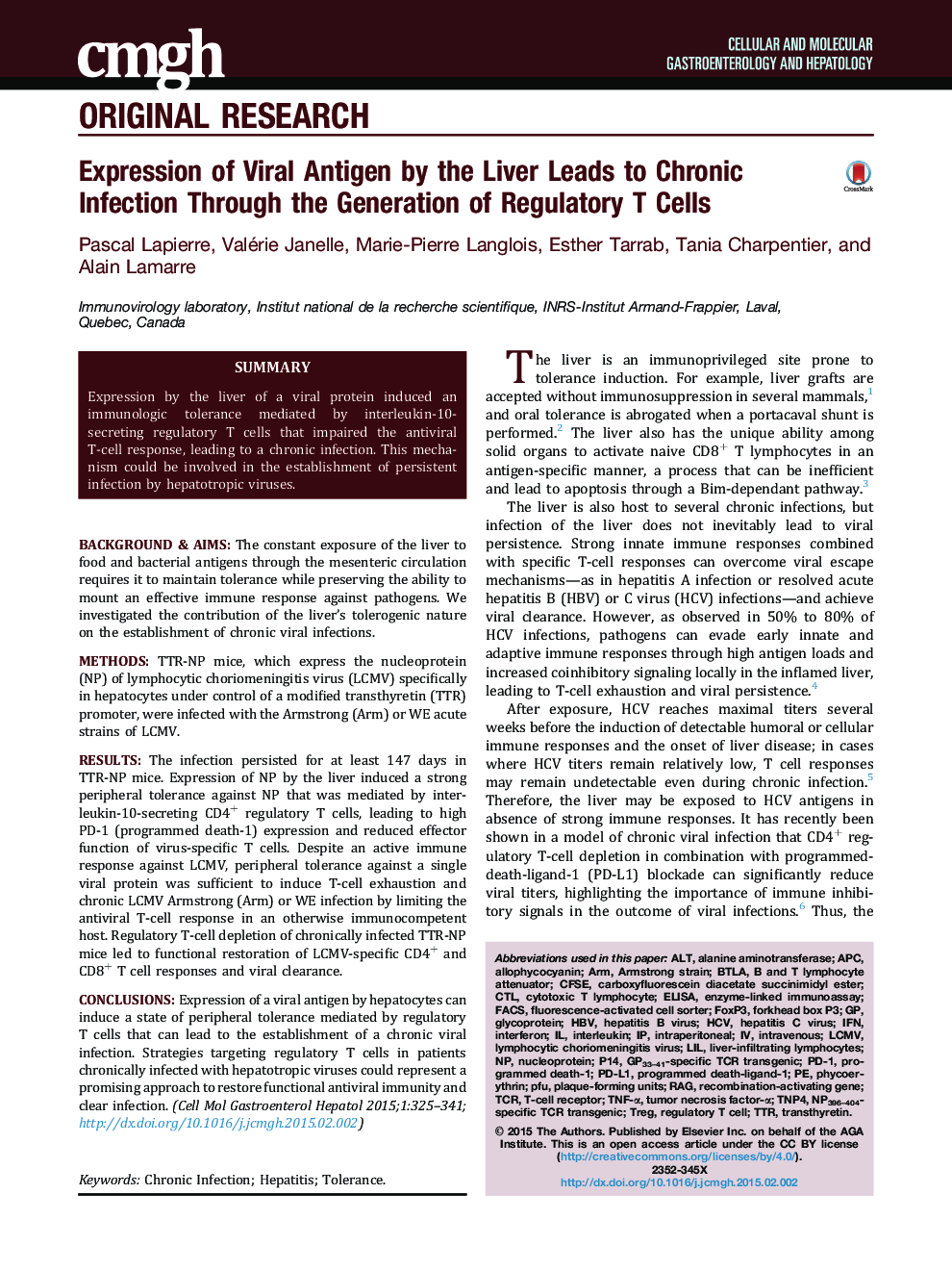 Expression of Viral Antigen by the Liver Leads to Chronic Infection Through the Generation of Regulatory T Cells