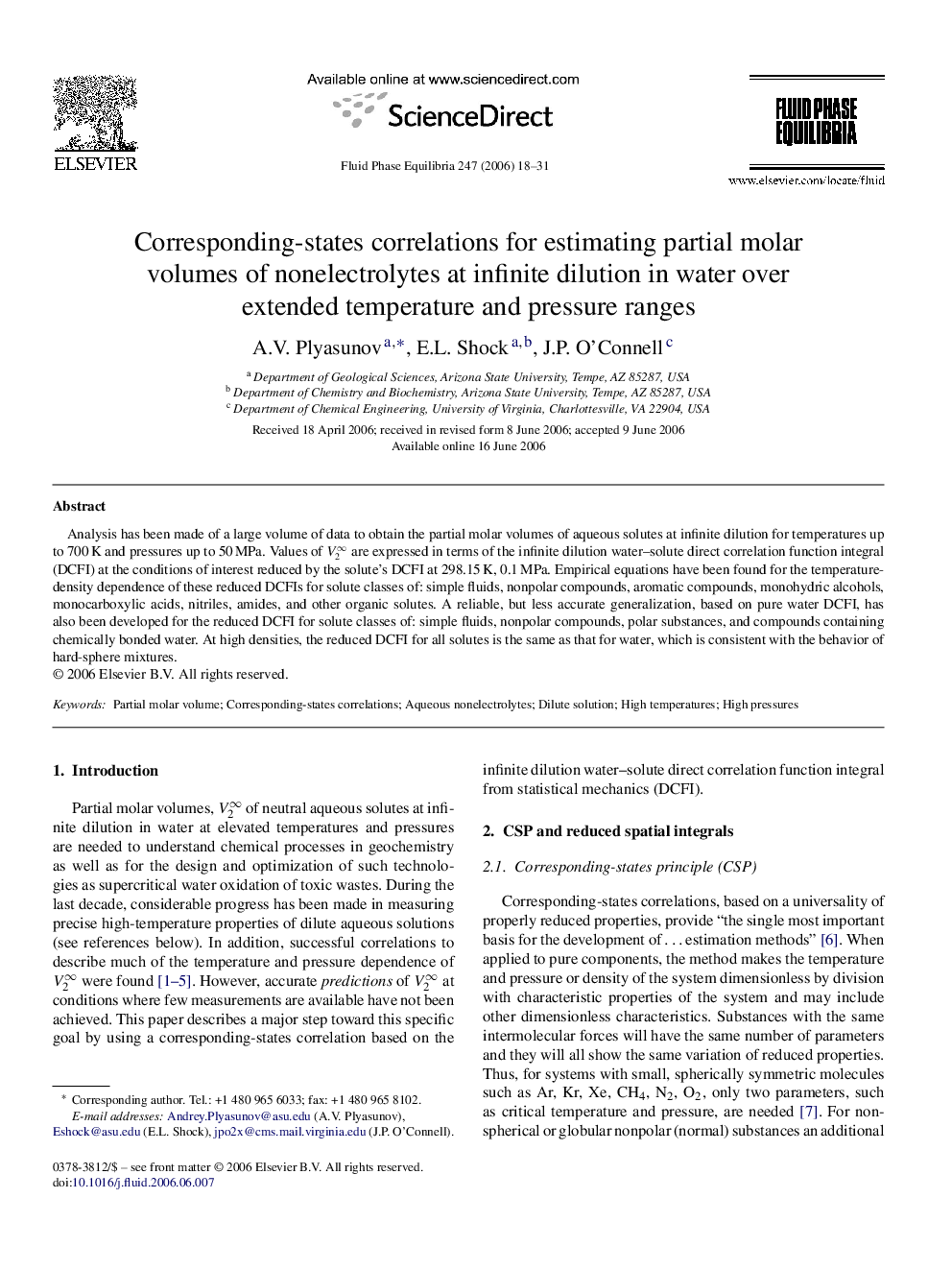 Corresponding-states correlations for estimating partial molar volumes of nonelectrolytes at infinite dilution in water over extended temperature and pressure ranges