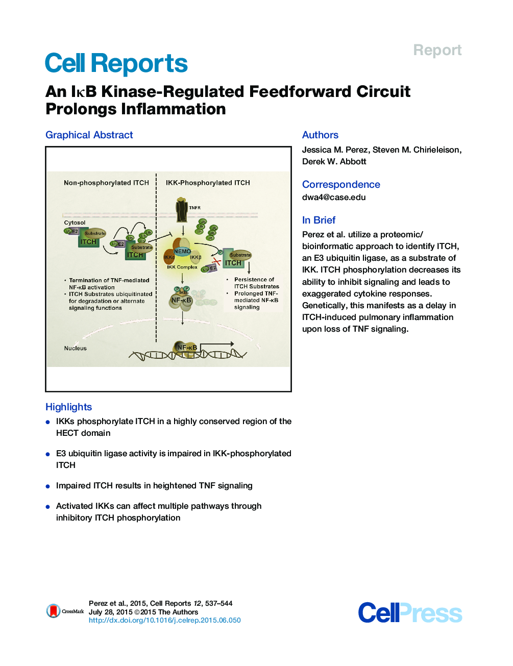 عکس صفحه اول مقاله: An IκB Kinase-Regulated Feedforward Circuit Prolongs Inflammation An IκB Kinase-Regulated Feedforward Circuit Prolongs Inflammation