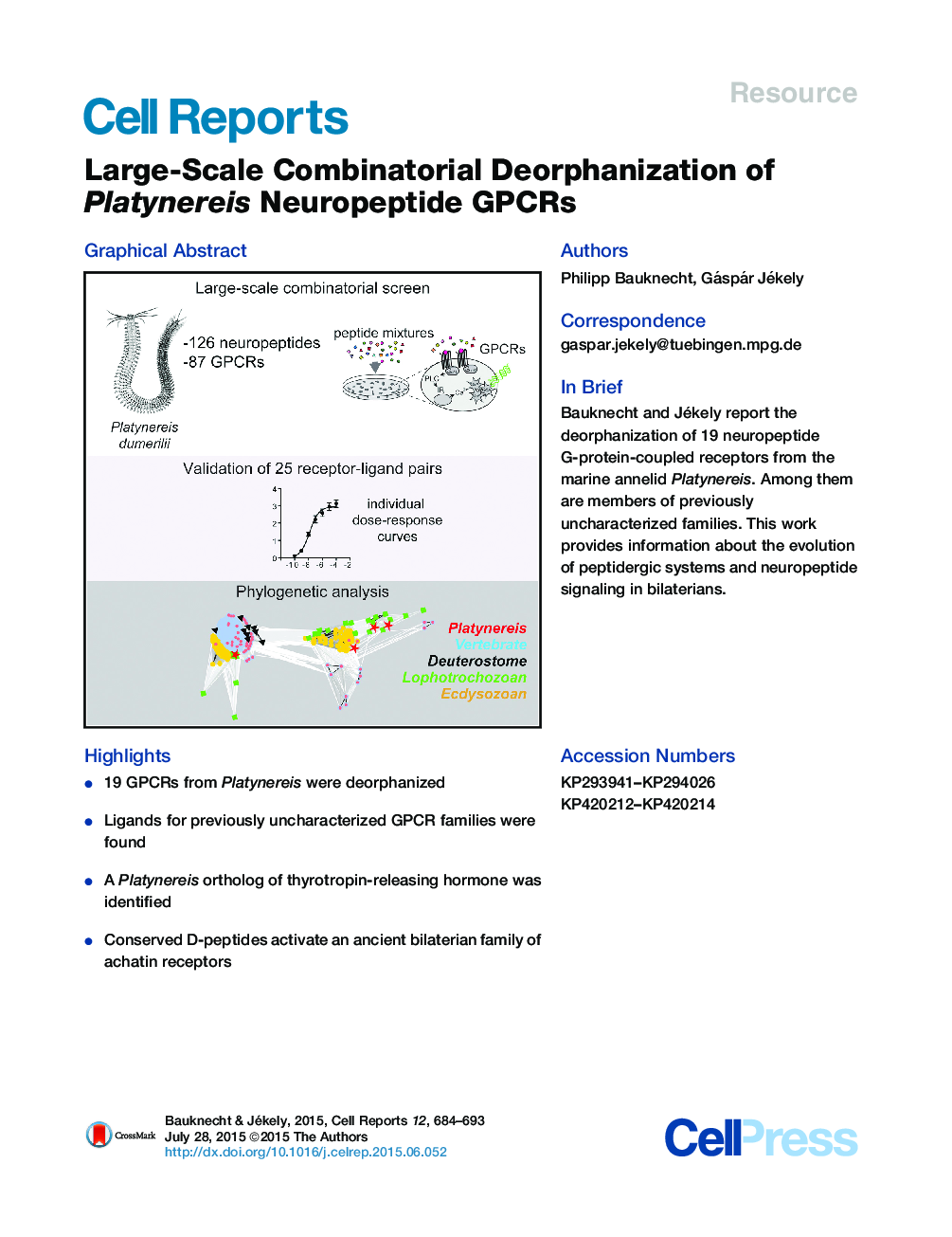 عکس صفحه اول مقاله: Large-Scale Combinatorial Deorphanization of Platynereis Neuropeptide GPCRs Large-Scale Combinatorial Deorphanization of Platynereis Neuropeptide GPCRs