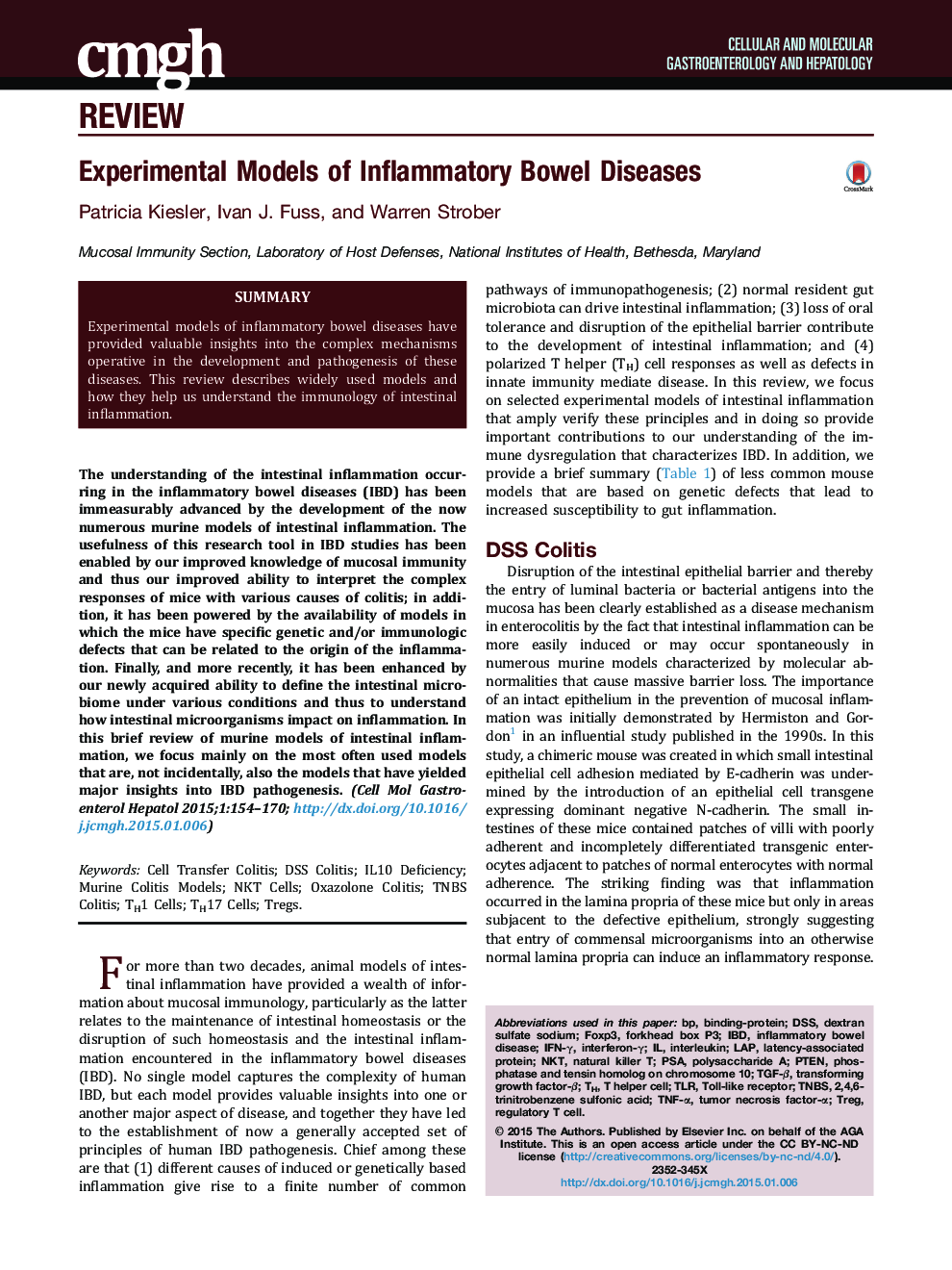 Experimental Models of Inflammatory Bowel Diseases 
