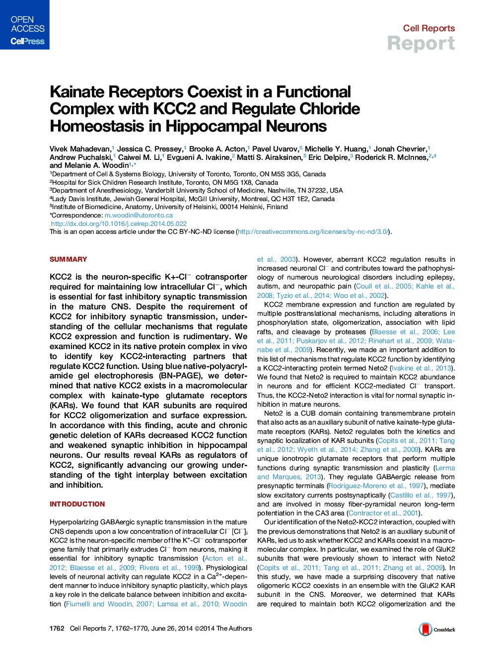 Kainate Receptors Coexist in a Functional Complex with KCC2 and Regulate Chloride Homeostasis in Hippocampal Neurons 