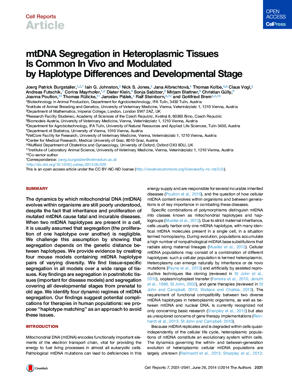 mtDNA Segregation in Heteroplasmic Tissues Is Common In Vivo and Modulated by Haplotype Differences and Developmental Stage 