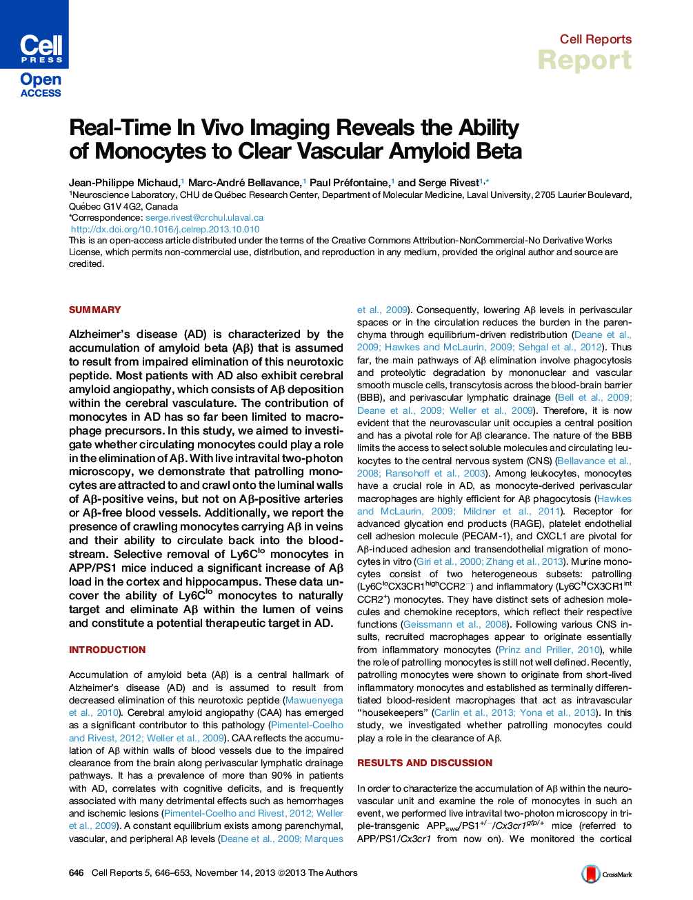 Real-Time In Vivo Imaging Reveals the Ability of Monocytes to Clear Vascular Amyloid Beta 