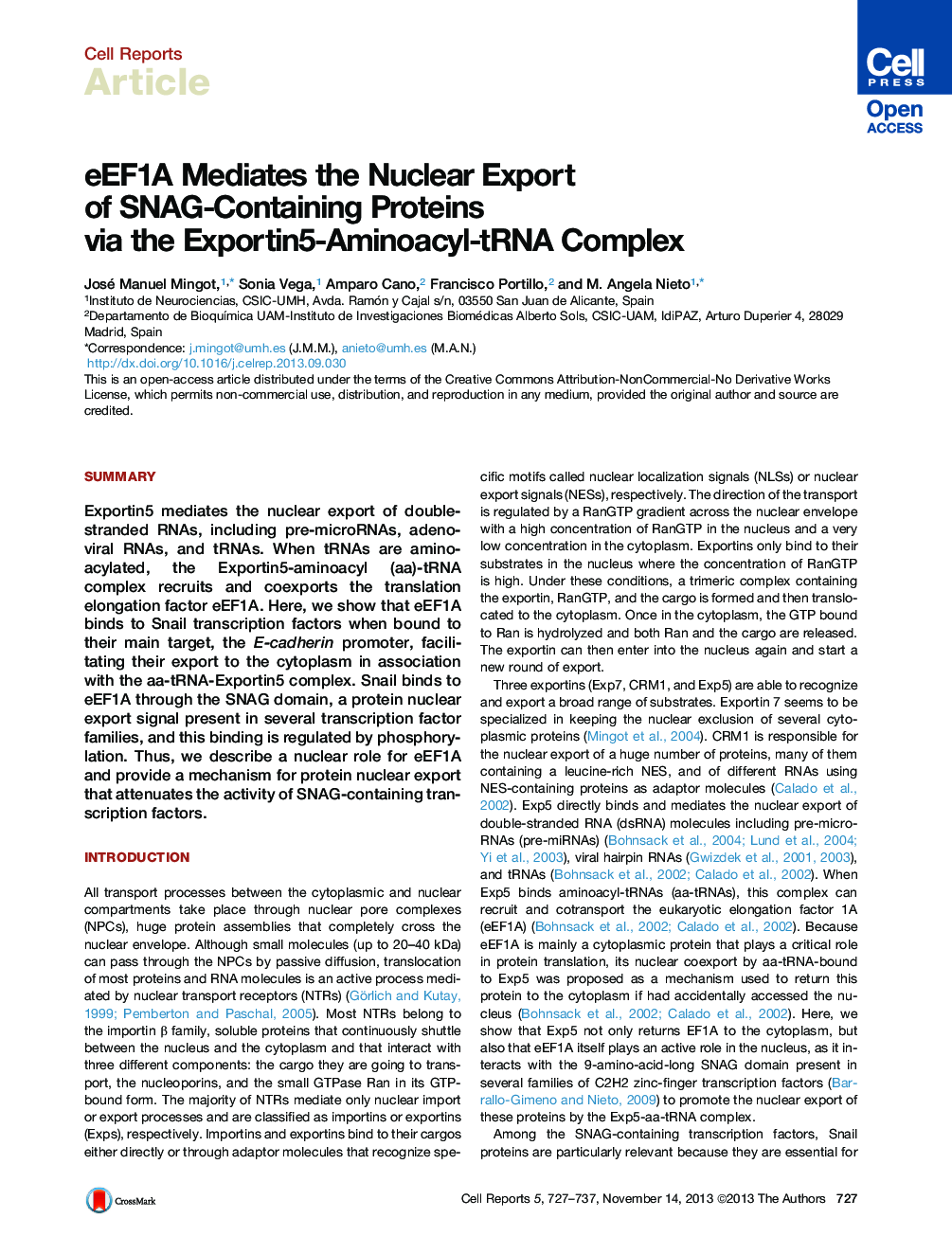 eEF1A Mediates the Nuclear Export of SNAG-Containing Proteins via the Exportin5-Aminoacyl-tRNA Complex 