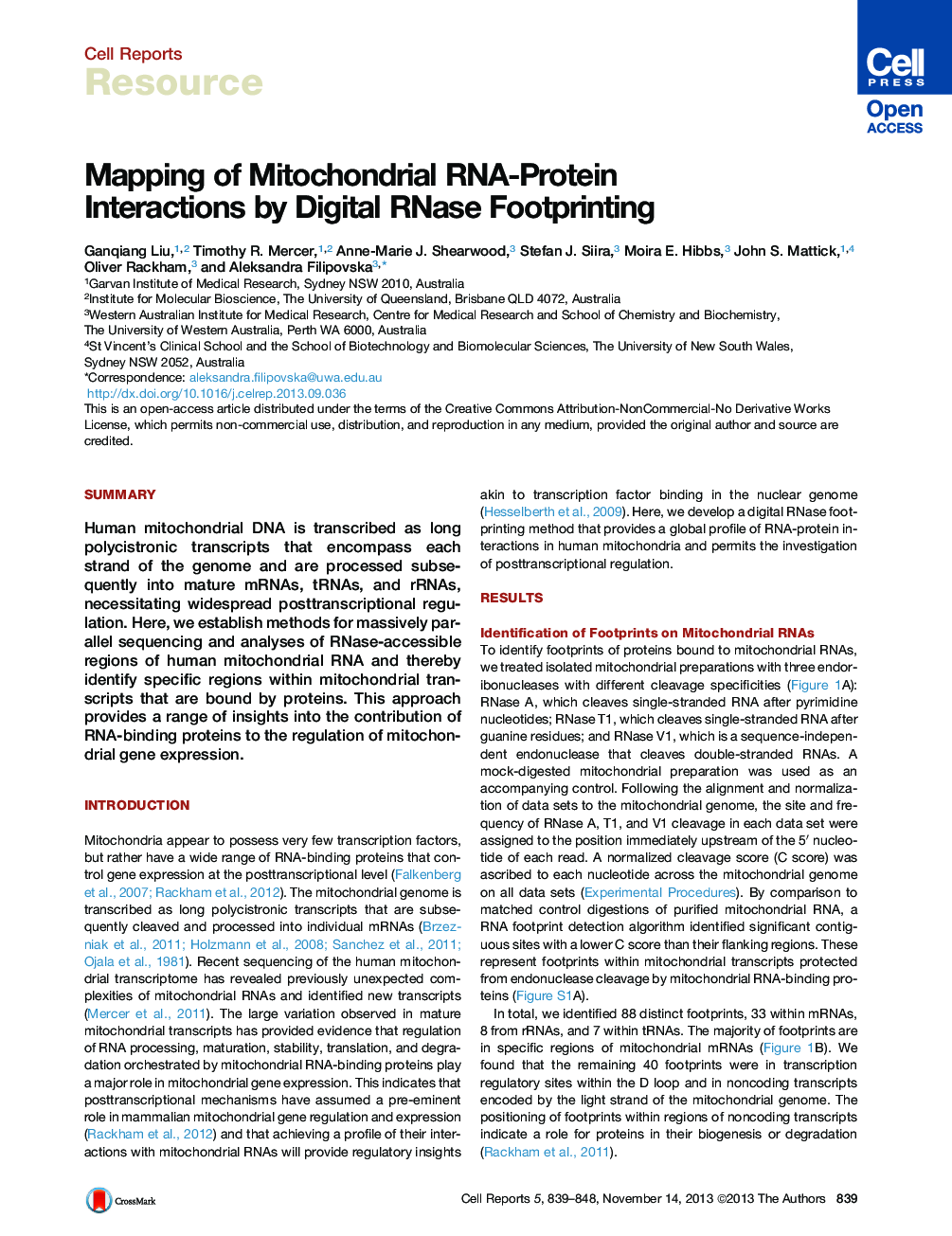 Mapping of Mitochondrial RNA-Protein Interactions by Digital RNase Footprinting 