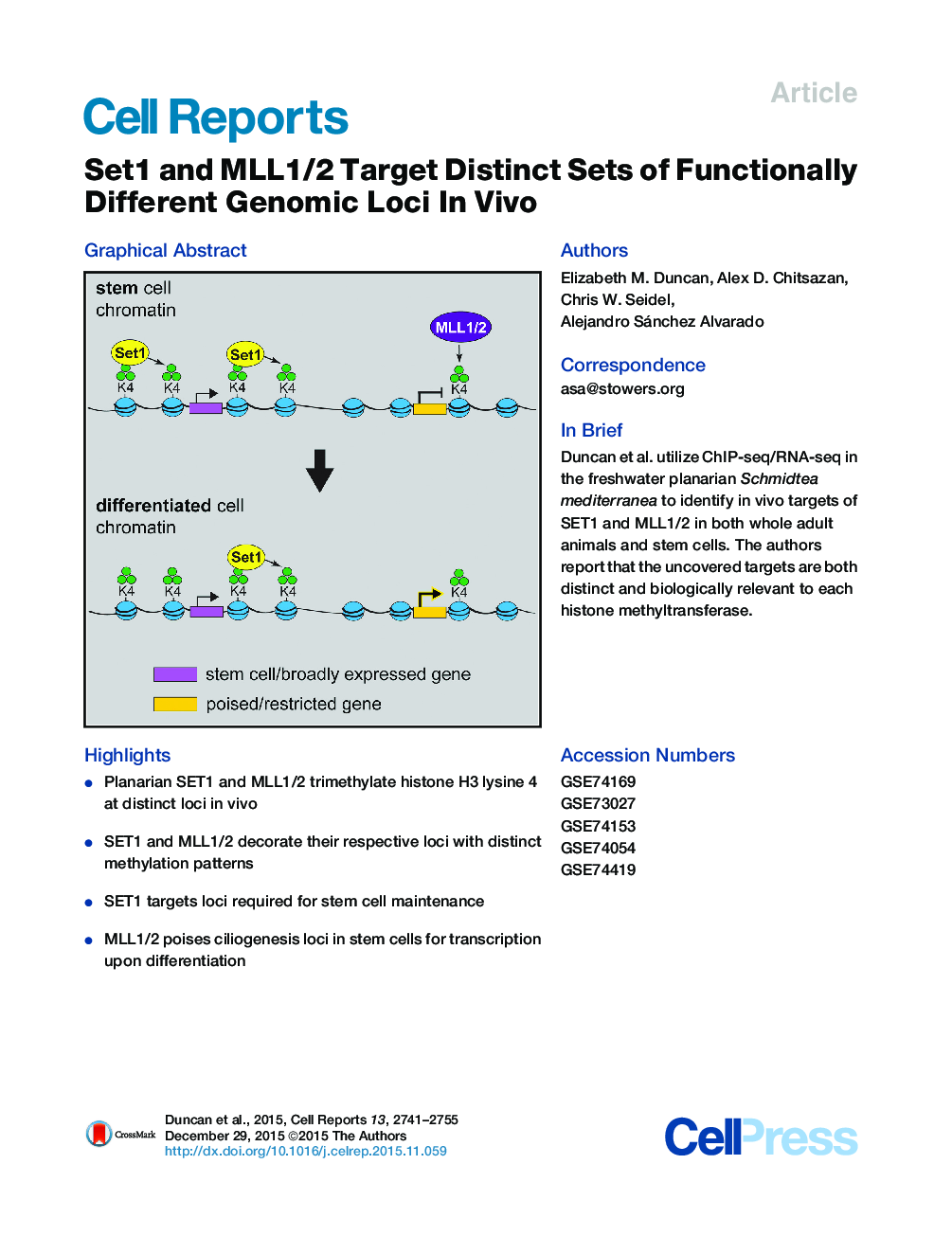 Set1 and MLL1/2 Target Distinct Sets of Functionally Different Genomic Loci In Vivo 